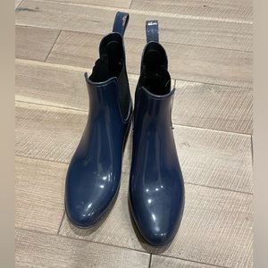 J Crew Chelsea Blue Rain Booties Boots Ankle Length Shaft Size 7